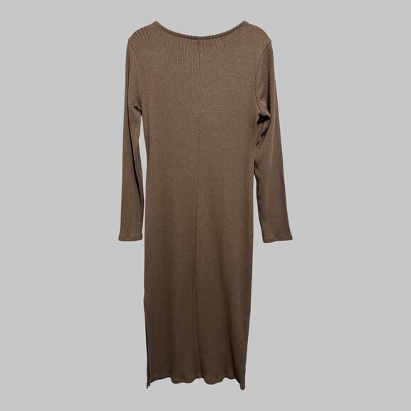 Old Navy Midi Minimalist Ribbed Twist Front Brown Fitted That Girl Dress Size L - Picture 2 of 7